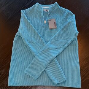 G/FORE Teal Ribbed Quarter-Zip Sweater